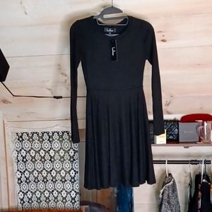 NWT- Lulus- Small (to Med) - Black, Ribbed, Long Sleeve Skater Dress